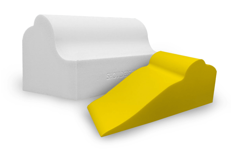 A plastic block with a yellow handle, used at Chiropractic Clinic Singapore for therapeutic purposes.